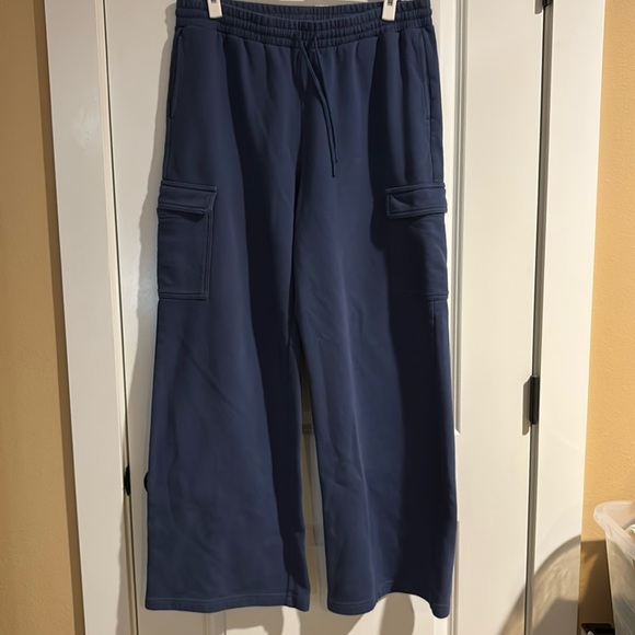Elastic Waist Wide Leg Fleece Cargo Pants Size L dark blue - Picture 7 of 9